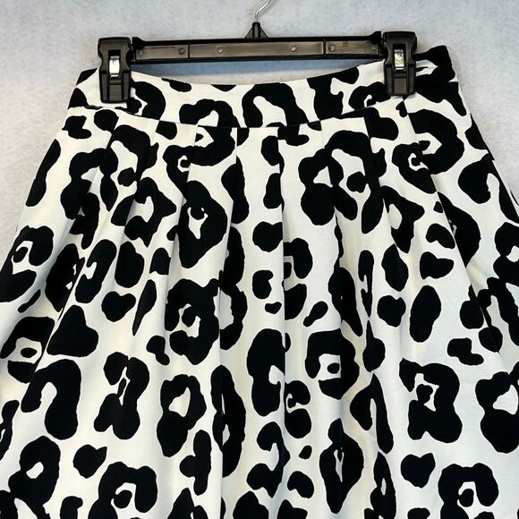 NWT TALBOTS Pleated Tie Waist Leopard Skirt 4P Pockets Lined Zip Black White - Picture 4 of 15